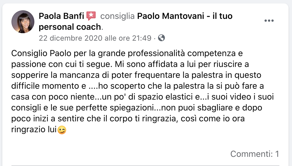 Testimonianze recensioni paolo mantovani personal coach trainer on line